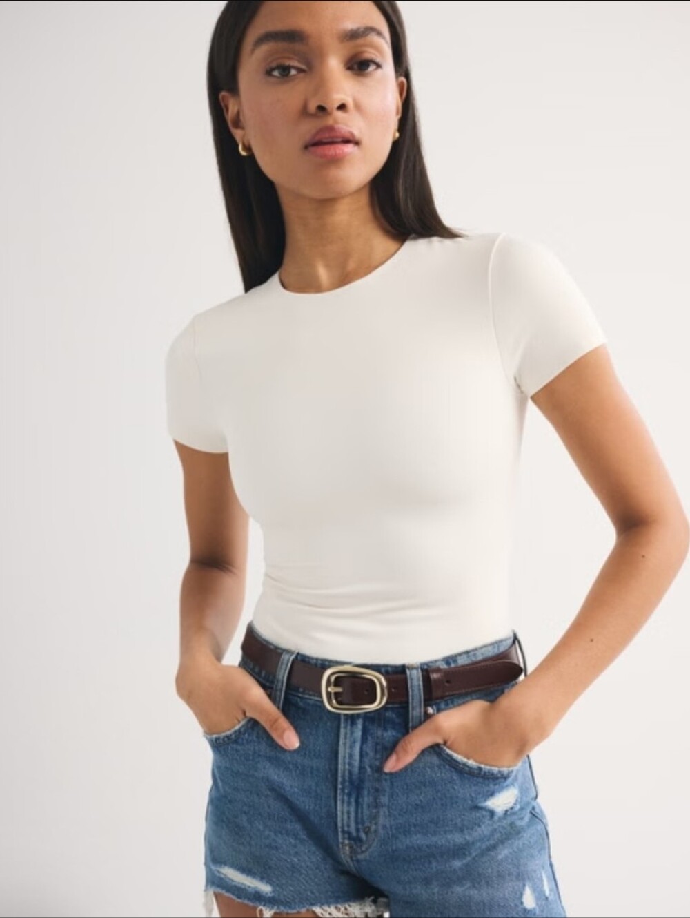 Abercrombie & Fitch White Short-Sleeve Snap Bodysuit